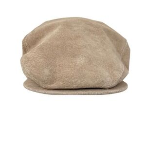 80s Country Gentleman Cap Mens XL Tan Suede Leather Newsboy Cabbie Flat Hat USA